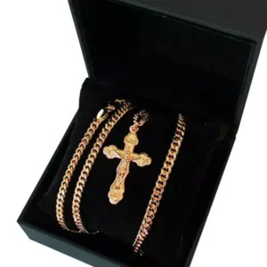 Мужской комплект «Jesus» браслет и цепочка + крестик в подарок
